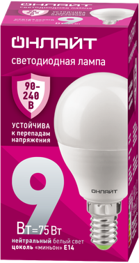 Лампа светодиодная 9вт OLL-G45-9-230-4K-E14-FR PRO 90-240В ОНЛАЙТ (ОНЛАЙТ) 90421