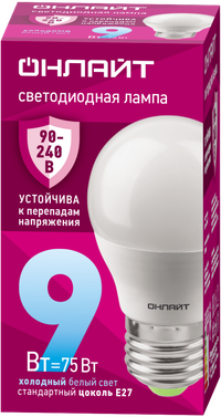 Лампа светодиодная 9вт OLL-G45-9-230-6.5K-E27-FR PRO 90-240В ОНЛАЙТ (ОНЛАЙТ) 90424