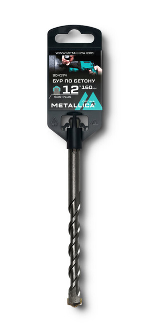 Бур по бетону SDS-plus 12 х160/100 мм, напайка с центром, 2 спирали (METALLICA) 904374