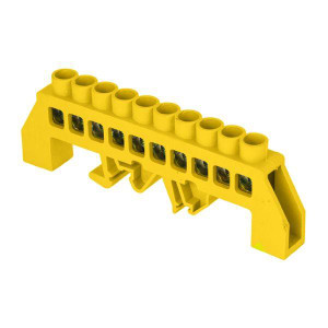 Шина 0 РЕ (8х12мм) 10 отверстий латунь желтый     нейлоновый корпус комбинированный PROxima (EKF) sn0-125-10-dpe