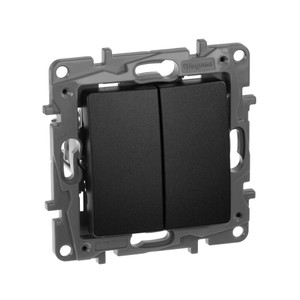 Выключатель 2-клавишный проходной 10А безвинтовое крепление антрацит ETIKA (IEK) 672612