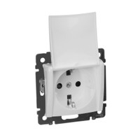 Розетка 1-местная с заземлением с защитными шторками и крышкой 16А IP20 белый VALENA (IEK) 774422