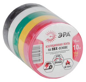 Изолента ПВХ 15мм*10м 5шт = 5 цветов (5/500/16000)только упаковками по 5 штук (ЭРА) C0038781
