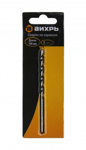Сверло по бетону 6x100 цилиндрический хвостовик (1 шт в блистере) (Вихрь) 73/10/6/15