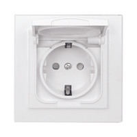 Розетка Минск 1-местная СП с заземлением и крышкой16А белая защитные шторки IP44 (EKF) ERR16-029-100-44