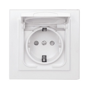 Розетка Минск 1-местная СП с заземлением и крышкой16А белая защитные шторки IP44 (EKF) ERR16-029-100-44