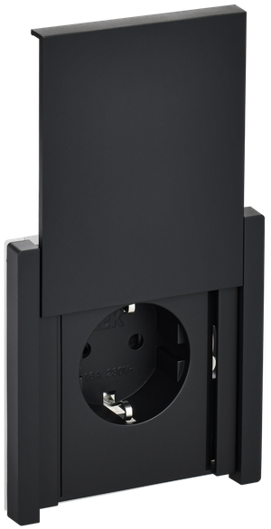 FORTE&PIANO Розетка 1-местная с заземлением с защитными шторками и крышкой винтовое крепление 16А IP44 FP121 черный IEK (IEK) FP-R16-16-44-K02