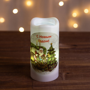 Светильник новогодний декоративный Свеча-проектор Санта, теплый свет, 4 LED, 3хААA, 15 см, 6 проекций EGNDS -SK (ЭРА) Б0060551