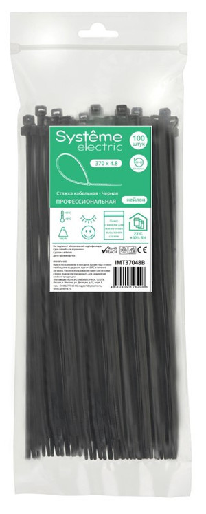 Стяжка кабельная MultiSet 370х4.8 Чёрная (100шт) (Systeme Electric) IMT37048B