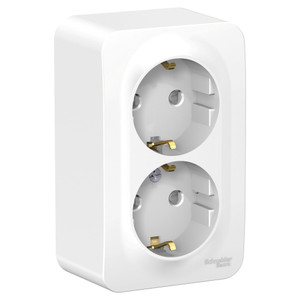 BLANCA розетка наружная двойная с заземлением со шторками и металлической пластиной, 16А, 250В,     белый (Systeme Electric) BLNRA011221