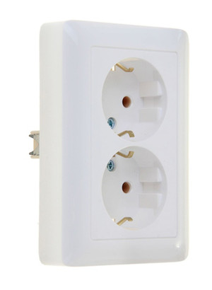 ХИТ Розетка двойная скрытая белая с заземлением без шторок 16А 250В (Systeme Electric) RS16-236-B