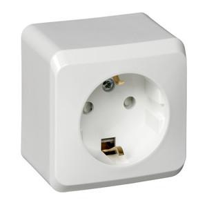 ЭТЮД Розетка наружная с заземлением со шторками белая (Systeme Electric) PA16-004B