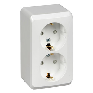 ЭТЮД Розетка двойная наружная с заземлением со шторками белая (Systeme Electric) PA16-008B