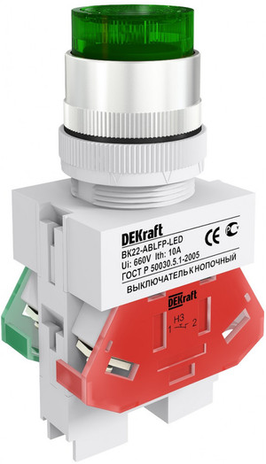 Кнопка зеленая ABLFP 22мм LED 220В ВK-22 (Dekraft) 25026DEK
