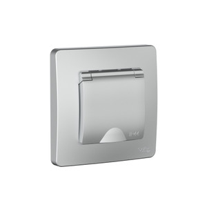 BLANCA С/У IP44 РОЗЕТКА с заземл. со шторк., с крышкой, 16А, 250В, АЛЮМИНИЙ (Systeme Electric) BLNRS441113