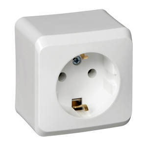 ЭТЮД Розетка наружная с заземлением без шторок белая (Systeme Electric) PA16-003B