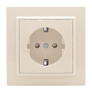 Розетка одноместная СП с заземлением 16А бежевый с защитными шторками Минск (EKF) ERR16-028-200
