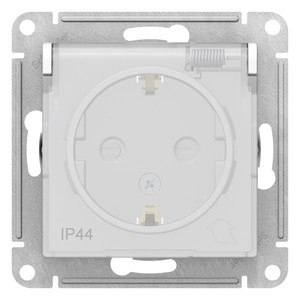 Розетка ATLASDESIGN AQUA с заземлением со шторками с крышкой 16А IP44 механизм белый (Systeme Electric) ATN440146