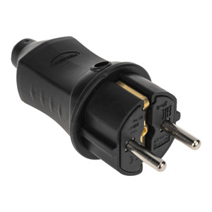 Вилка прямая влагозащищенная 2P+PE 230В 16А IP44 каучук черная (ProConnect) 111-001-4