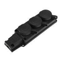 Розетка (колодка) каучук тройная 2Р+РЕ с заземлением 16А IP44 черная (ProConnect) 111-113-4