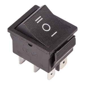 Выключатель клавишный 250V 15А (6c) ON-OFF-ON черный с нейтралью (REXANT) 36-2370