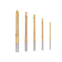 Набор cверл-фрез по металлу 3-4-5-6-8 мм, HSS, титан, цилиндрический хвостовик, 5 шт. (Kranz) KR-91-0585