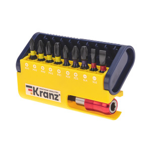Набор бит с магнитным держателем, пластиковый кейс, 10 шт (Kranz) KR-92-0466