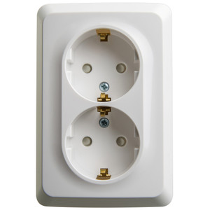 ЭТЮД Розетка угловая двойная наружная с заземлением со шторками 16А 250B белый (Systeme Electric) PA16-108B