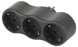 Разветвитель электрический на 3 розетки с заземлением 16А черный SPx-3e-B (ЭРА) Б0059723