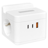 Удлинитель куб 2 гнезда 1USB + 2 Type C с быстрой зарядкой, подставкой под телефон и ночником 1, 3 метра 1 мм2 (EKF) UBA-CUB-2-FC