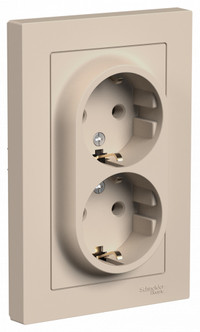 ATLASDESIGN РОЗЕТКА двойная с заземлением, 16А, в сборе, ПЕСОЧНЫЙ (Systeme Electric) ATN001224