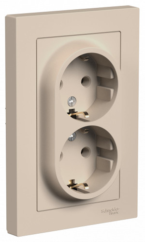 ATLASDESIGN РОЗЕТКА двойная с заземлением, 16А, в сборе, ПЕСОЧНЫЙ (Systeme Electric) ATN001224