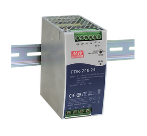 Блок питания AC-DC, 240Вт, ККМ, 3-х фазный, вход 340-550В AC, 47-63,480-780В DC, выход 24В,10A, рег. вых 24-28В, в кожухе на DIN-рейку (Mean Well) TDR-240-24