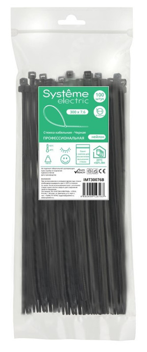 Стяжка кабельная MultiSet 300х7.6 Чёрная (100шт) (Systeme Electric) IMT30076B