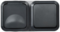 Блок розетка + выключатель горизонтальный TORS 16А IP55 графит (IEK) TS-G10-6-55-V-K53