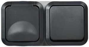 Блок розетка + выключатель горизонтальный TORS 16А IP55 графит (IEK) TS-G10-6-55-V-K53