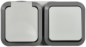 Блок розетка + выключатель горизонтальный TORS 16А IP55 белый (IEK) TS-G10-6-55-V-K41