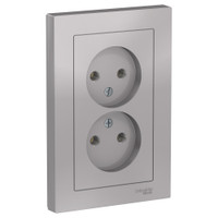Розетка ATLASDESIGN двойная без заземления 16А в сборе алюминий (Systeme Electric) ATN000320