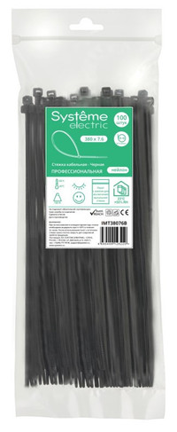 Стяжка кабельная MultiSet 380х7.6 Чёрная (100шт) (Systeme Electric) IMT38076B