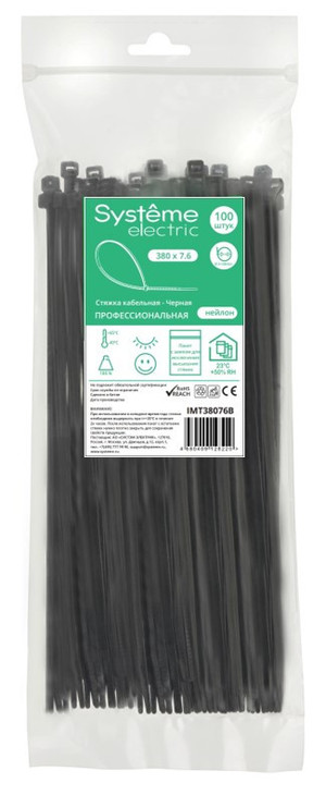 Стяжка кабельная MultiSet 380х7.6 Чёрная (100шт) (Systeme Electric) IMT38076B