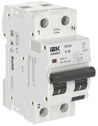 Выключатель автоматический дифференциального тока B10N 1P+NP C10 30мА тип A (36мм) (IEK) AR-B10N-1N-C010A030