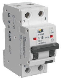 Выключатель автоматический дифференциального тока B10N 2P C16 30мА тип AC (IEK) AR-B10N-2-C016C030