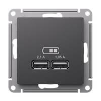 ATLASDESIGN USB РОЗЕТКА A+A, 5В/2,1 А, 2х5В/1,05 А, механизм, БАЗАЛЬТ (Systeme Electric) ATN001433