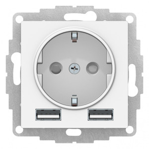 ATLASDESIGN РОЗЕТКА 16А с 2 USB A+A, 5В/2,4А, 2х5В/1,2А, механизм, БЕЛЫЙ (Systeme Electric) ATN000130