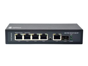 Коммутатор неуправляемый 4 порта RJ45/SFP 10 100 1000 Мб/с PoE 65Вт (Optimus CCTV) U1E-4G/1G/1S