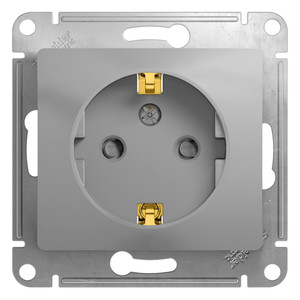 GLOSSA Розетка с заземлением со шторками в рамку алюминий (Systeme Electric) GSL000345