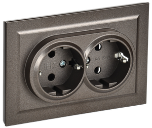 BRITE Розетка двойная с заземлением с защитными шторками 16А в сборе РСш12-3-БрТБ темная бронза (IEK) BR-R24-16-K45-F