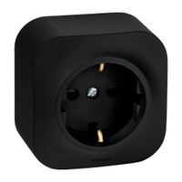 Розетка 1-местная для открытой установки с заземлением с защитными шторками 16Ачерный матовый QUTEO (IEK) 782476