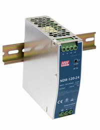 Блок питания AC-DC, 120Вт, вход 90-264V AC, 47-63Гц,127-370В DC, выход 24В,5A, рег. вых 24-28В, в кожухе на DIN-рейку (Mean Well) NDR-120-24