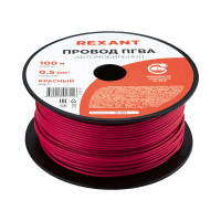 Провод ПГВА 1х0.50 мм2, красный, бухта 100 м, (REXANT) 01-6514